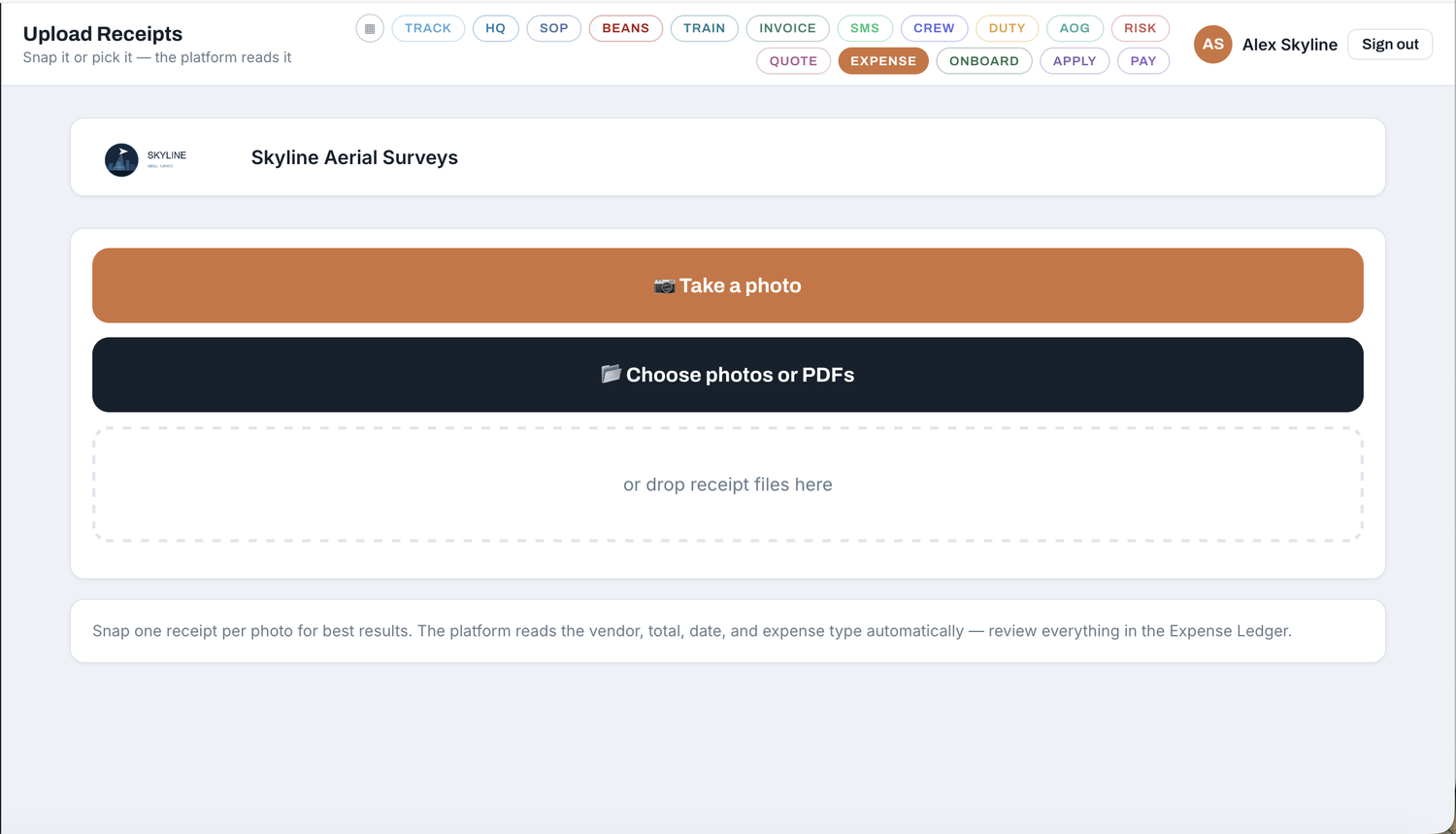 Capture on a phone — read and categorised on upload