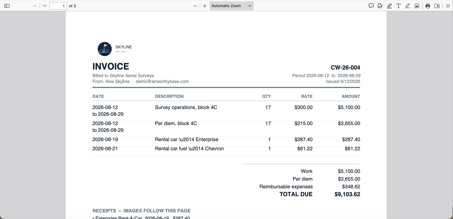 The PDF, with every receipt attached behind it